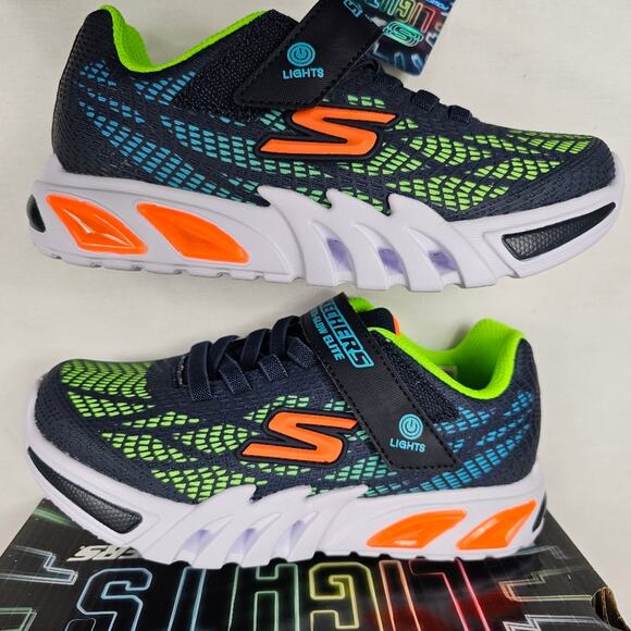 Skechers S-Lights Flex-Glow Elite Vorlo Navy/Multi NIB Kids' Size 3 - Picture 10 of 13